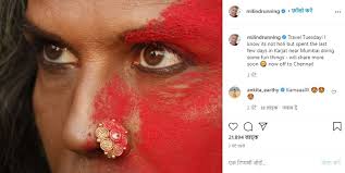 mumbai. Milind Soman, wearing kajal , nosepin,viral on social media