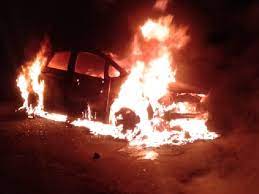 rewa,High speed jeep ,crushed two barayats, angry bararatis set , car on fire