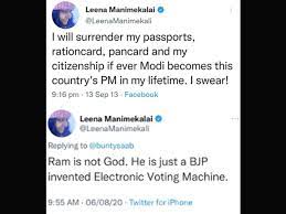 लीना मणिमेकलई ने फिर किया आपत्तिजनक ट्वीट