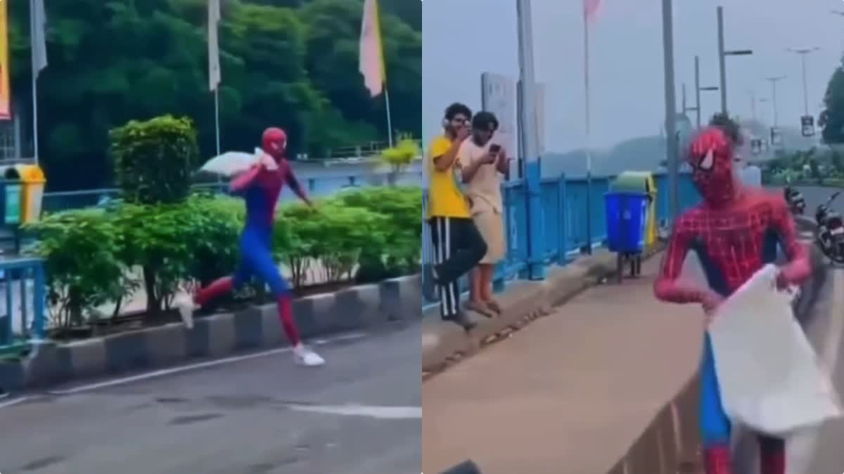 Spider man seen picking up garbage 